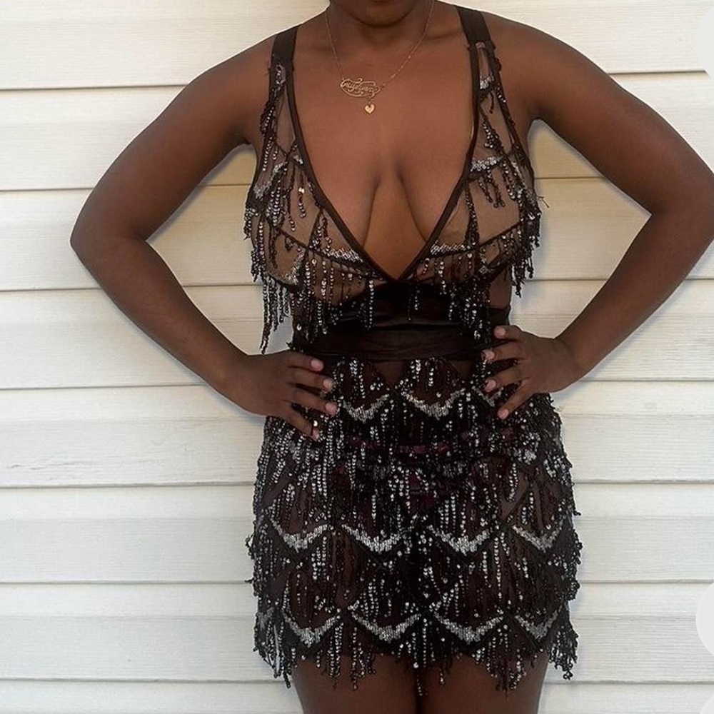 Black Sequined Mini Dress